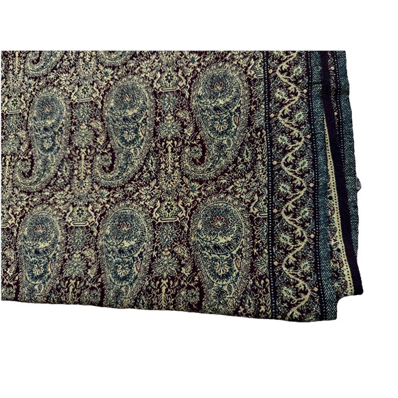 Vintage Paisley Stunning Fabric Textile Throw Blanket Maroon Gold Intricate - Picture 6 of 9
